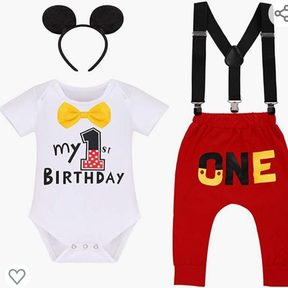 First birthday outfit with suspenders and Mickey ears